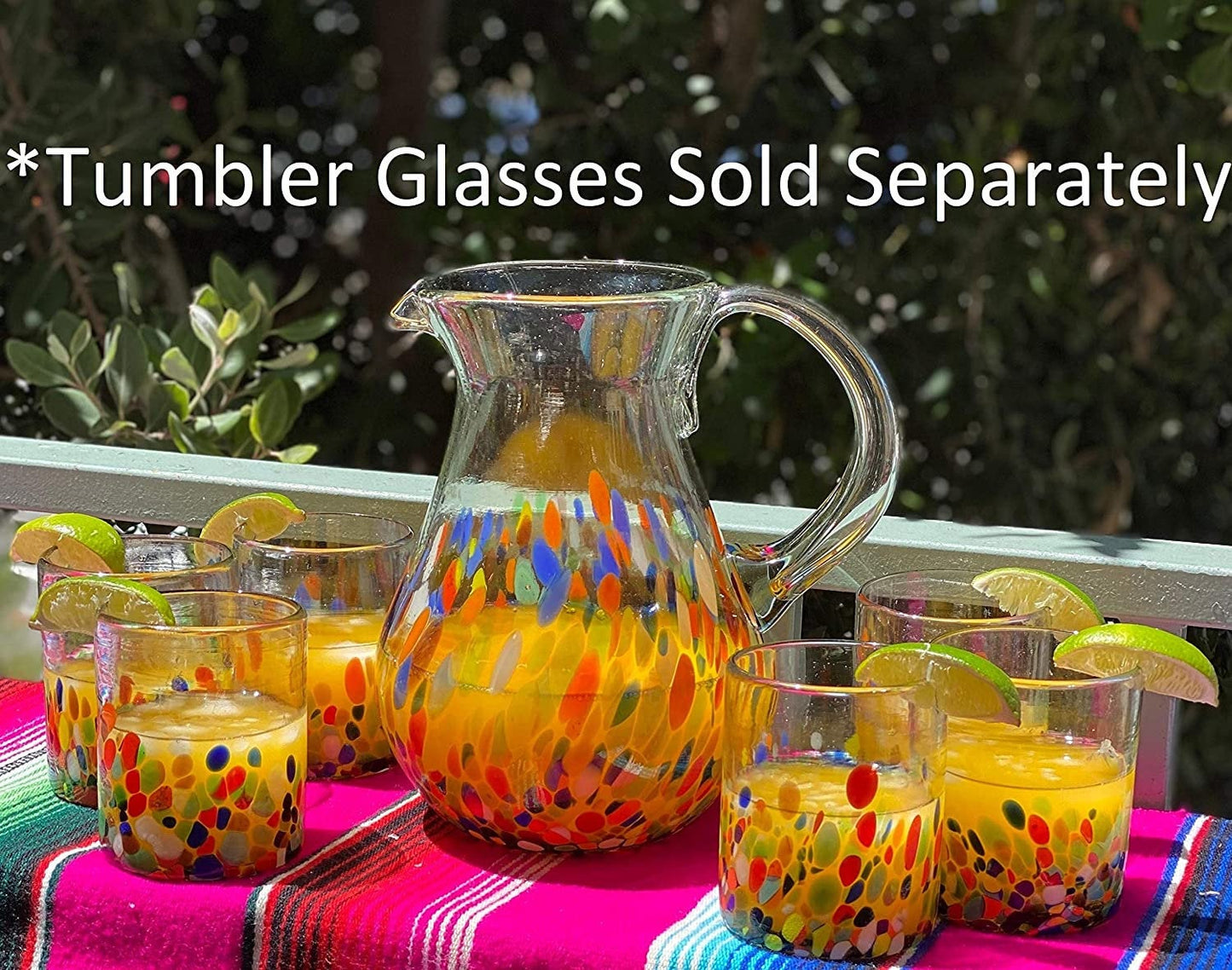 Confetti Carmen Design Glass Pitcher - Juice, Margaritas, Water, Lemonade (84 oz)