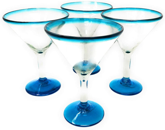 Aqua Rim Modern Margarita Glasses - Martini Style - Set of 4 (12 oz each)