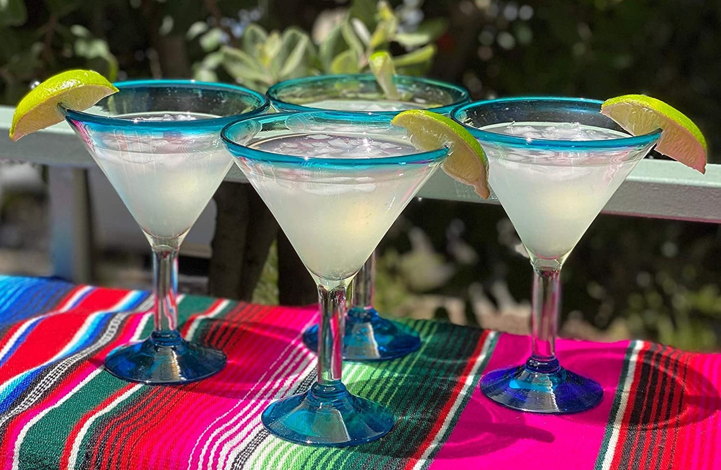 Aqua Rim Modern Margarita Glasses - Martini Style - Set of 4 (12 oz each)