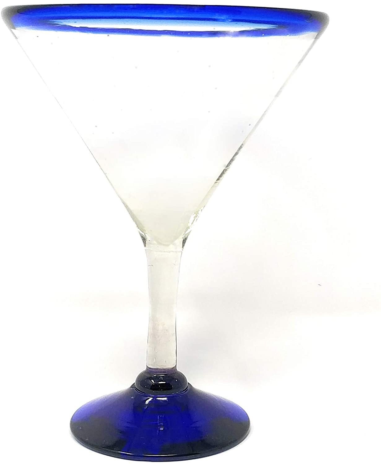 Cobalt Blue Rim Modern Margarita Glasses - Martini Style - Set of 4 (12 oz each)