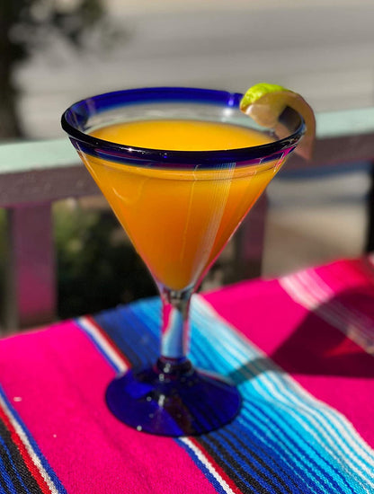 Cobalt Blue Rim Modern Margarita Glasses - Martini Style - Set of 4 (12 oz each)