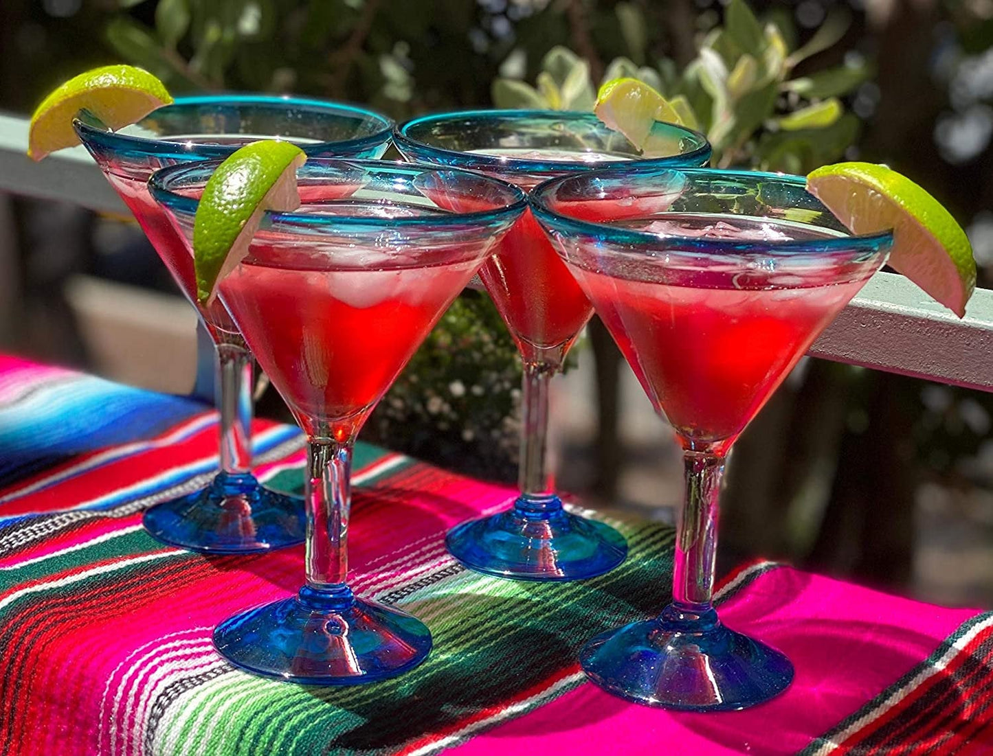 Aqua Rim Modern Margarita Glasses - Martini Style - Set of 4 (12 oz each)