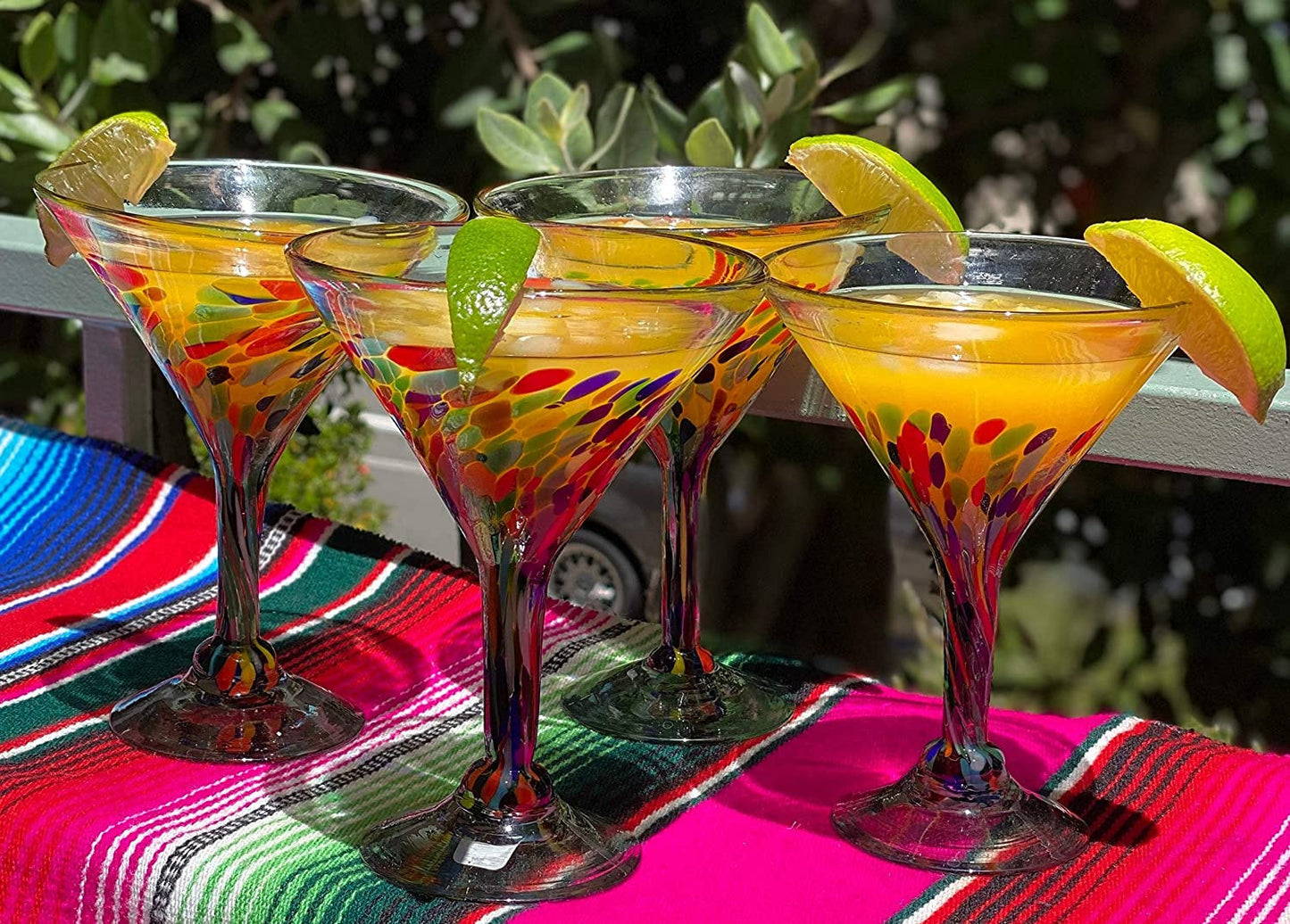 Confetti Carmen Design Modern Margarita Glasses - Martini Style - Set of 4 (12 oz each)