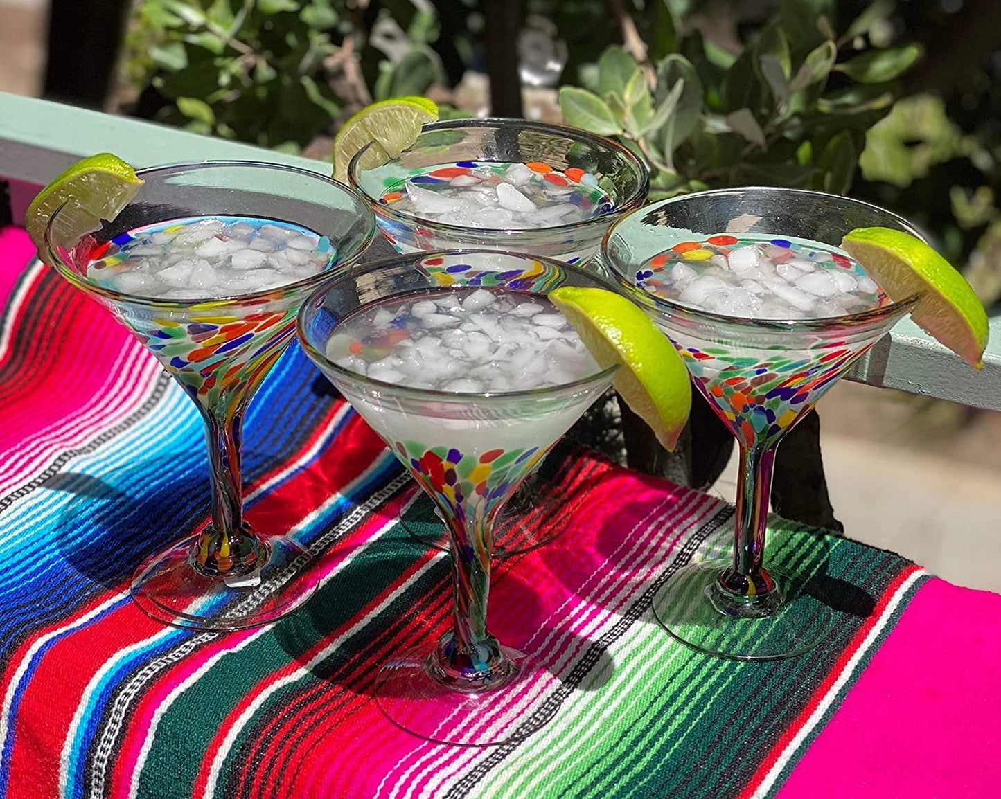 Confetti Carmen Design Modern Margarita Glasses - Martini Style - Set of 4 (12 oz each)