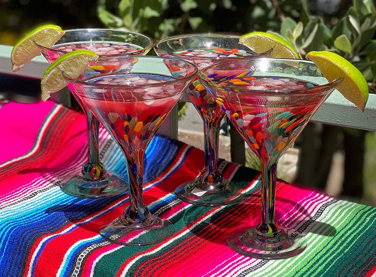 Confetti Carmen Design Modern Margarita Glasses - Martini Style - Set of 4 (12 oz each)
