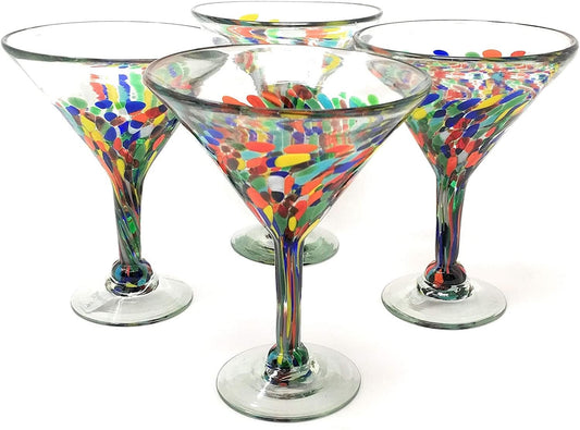 Confetti Carmen Design Modern Margarita Glasses - Martini Style - Set of 4 (12 oz each)