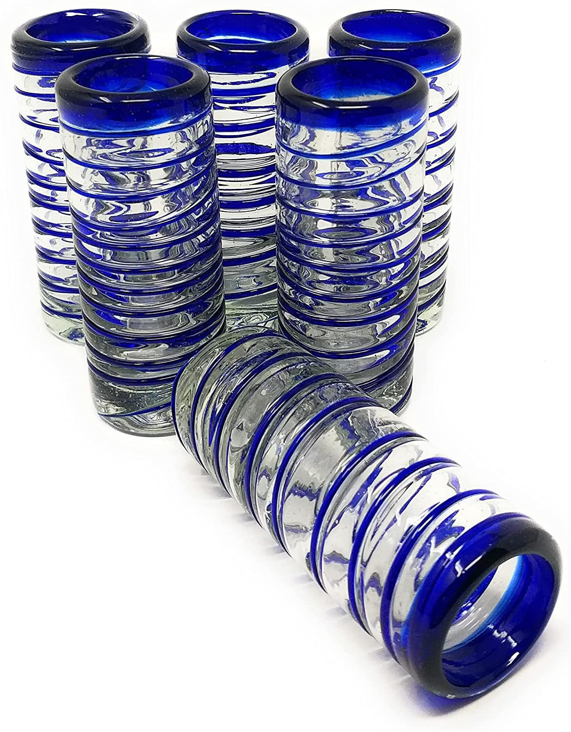 Cobalt Blue Spiral Tequila Shot Glasses - Set of 6 (2 oz each)