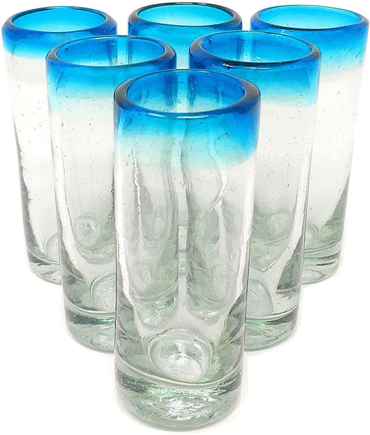 Aqua Rim Tequila Shot Glasses  - Set of 6 (2 oz each)
