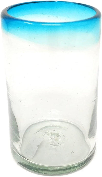 Aqua Rim Drinking Glasses - Set of 6 (14 oz each)