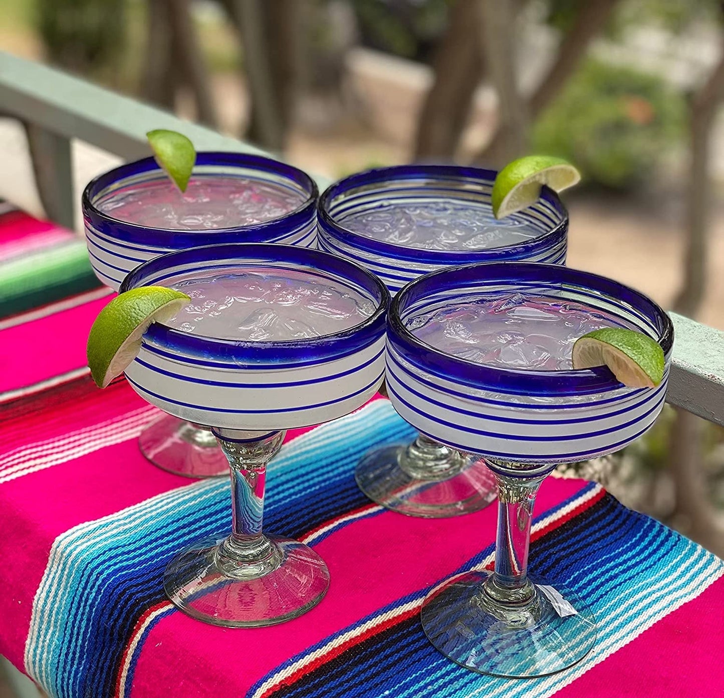 Cobalt Blue Spiral Design Margarita Glasses - Set of 4 (16 oz each)