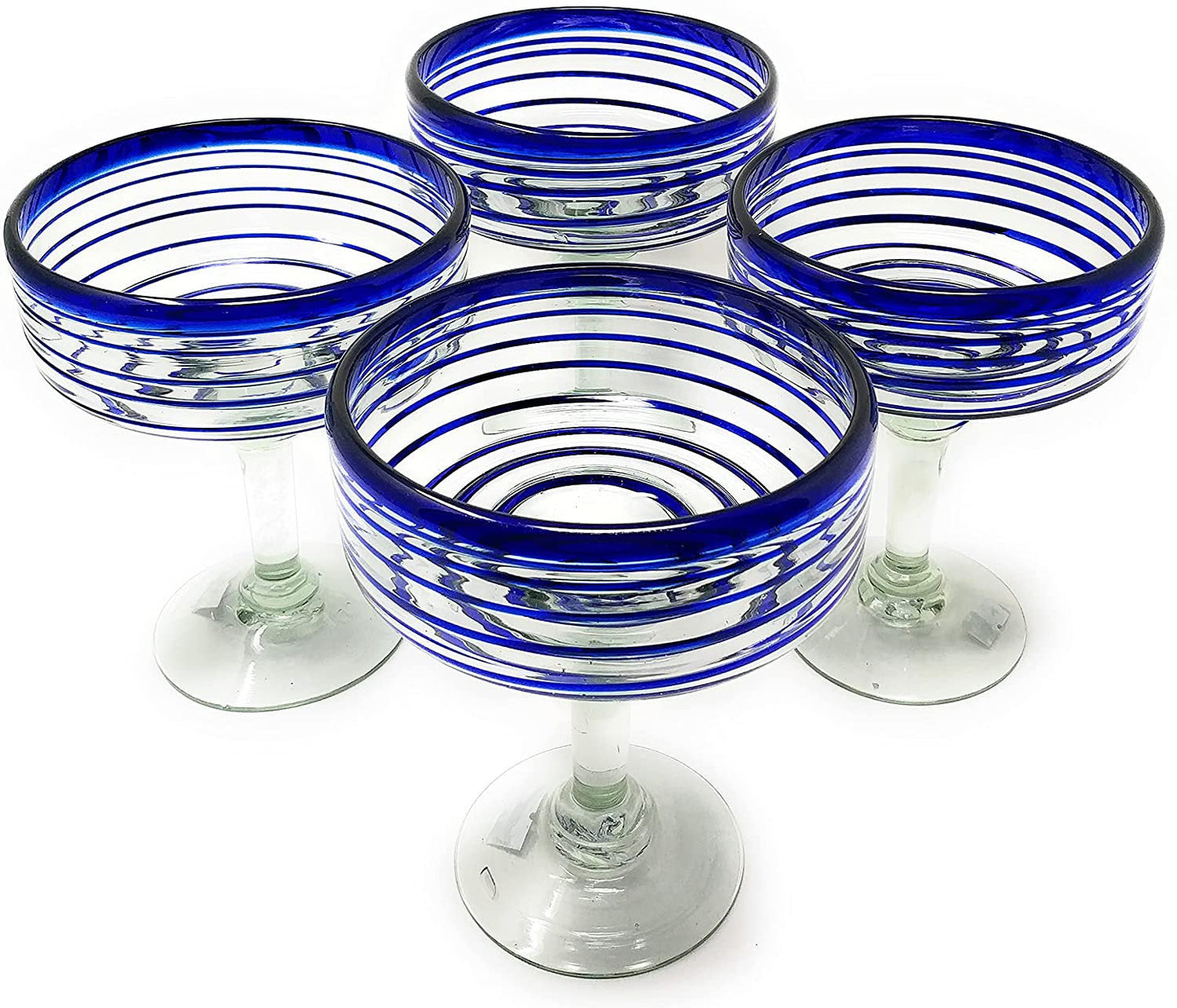 Cobalt Blue Spiral Design Margarita Glasses - Set of 4 (16 oz each)
