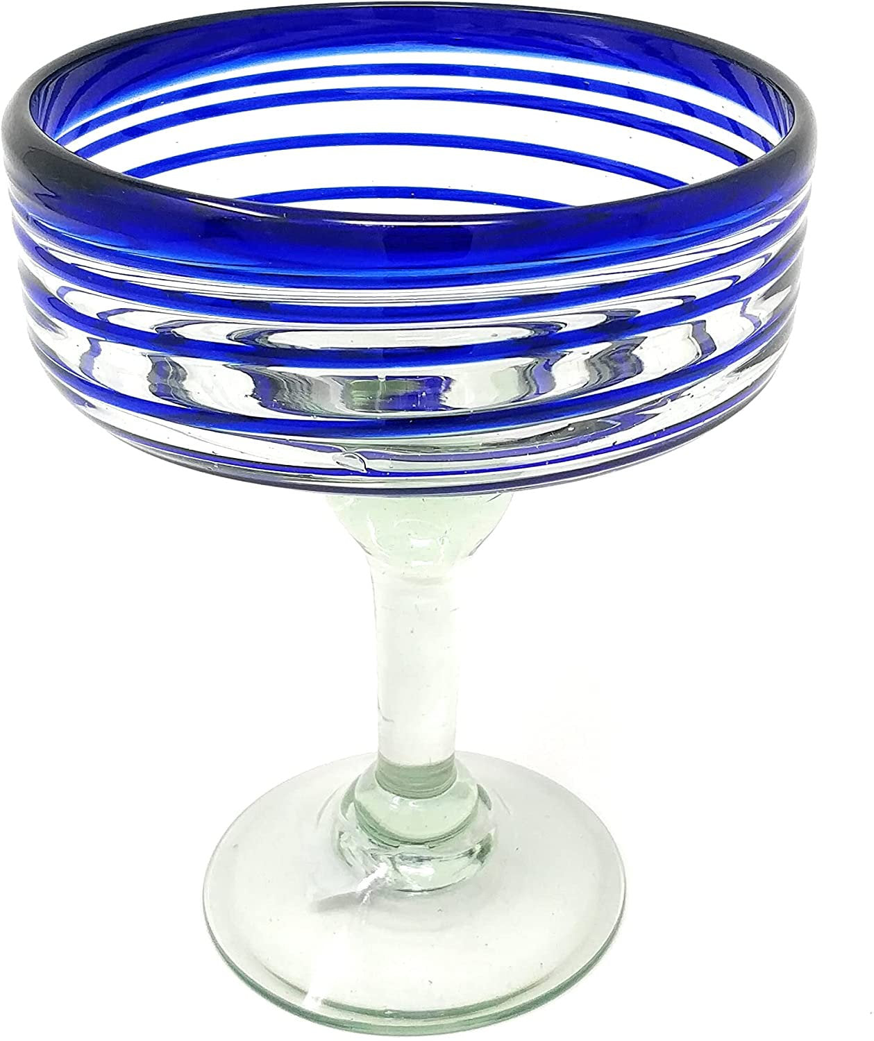 Cobalt Blue Spiral Design Margarita Glasses - Set of 4 (16 oz each)