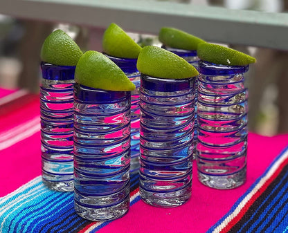 Cobalt Blue Spiral Tequila Shot Glasses - Set of 6 (2 oz each)