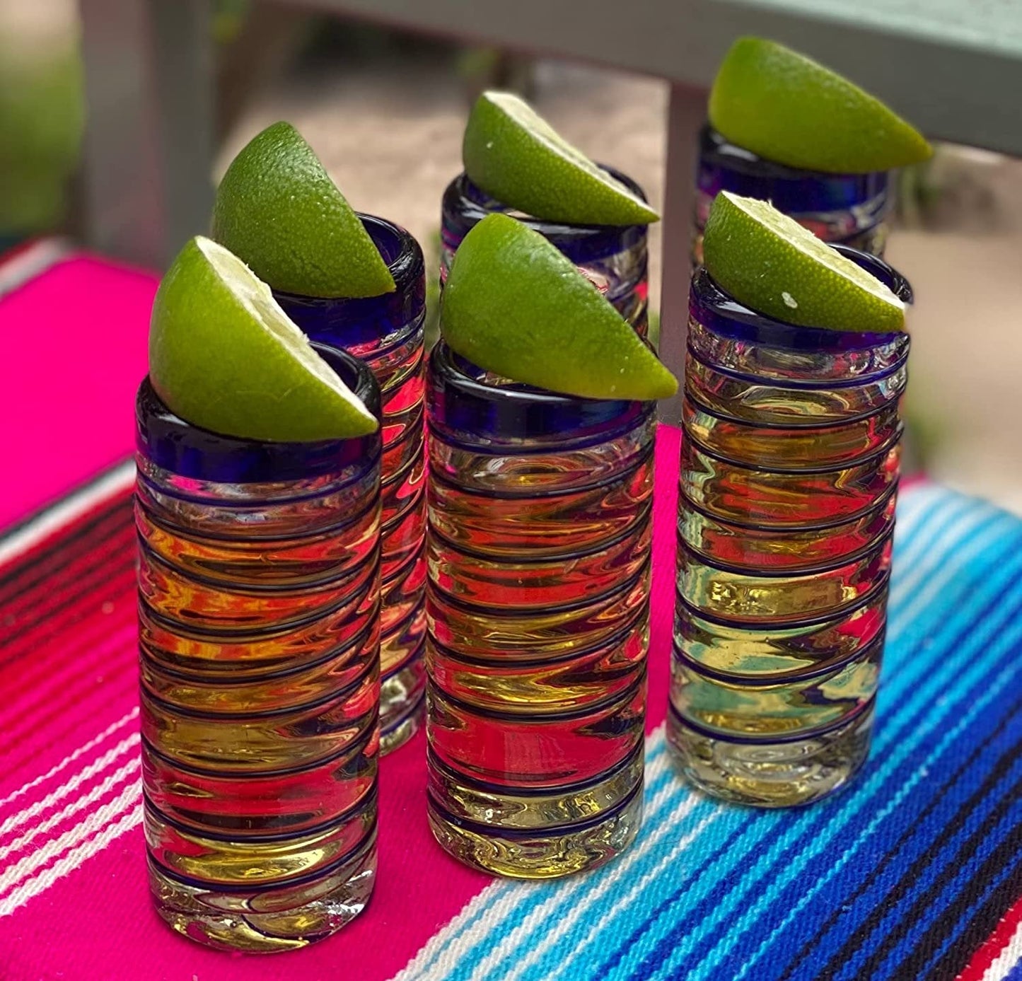 Cobalt Blue Spiral Tequila Shot Glasses - Set of 6 (2 oz each)