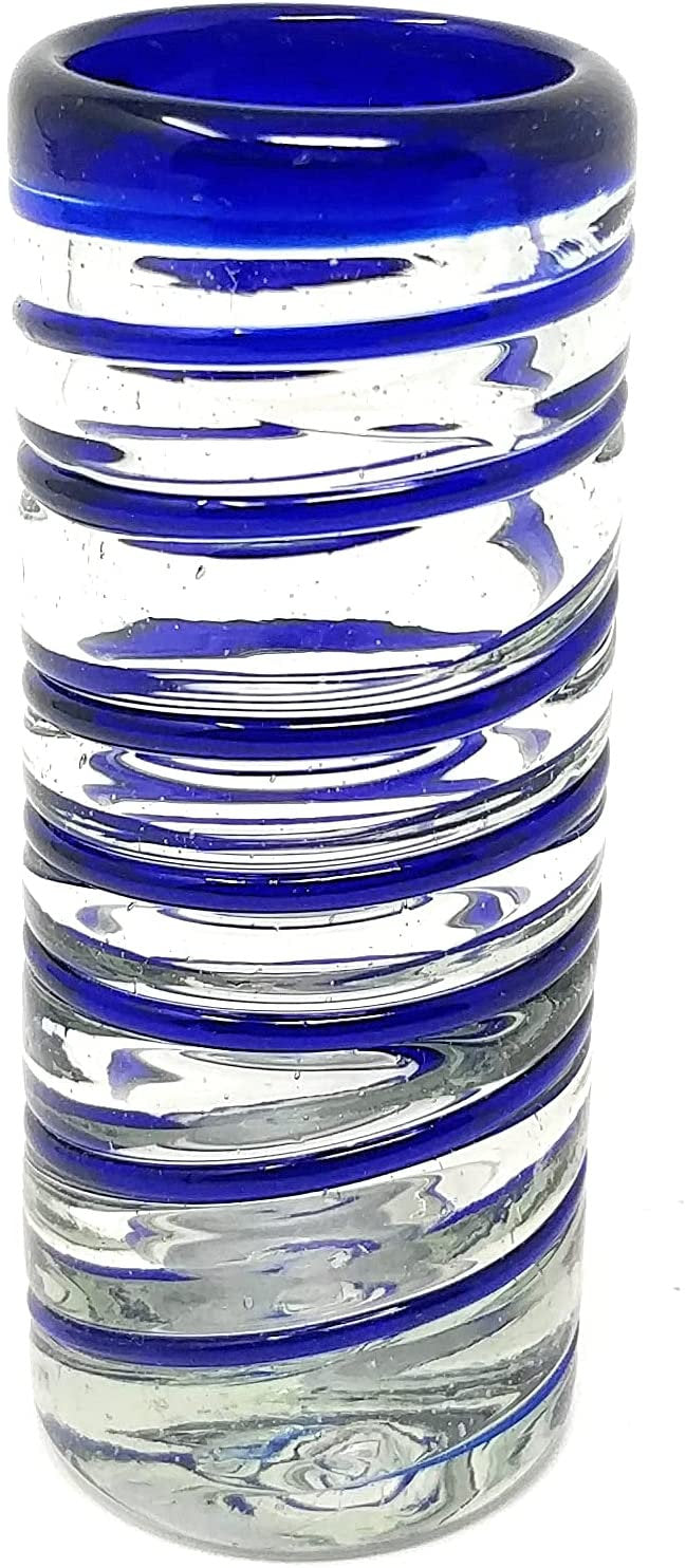 Cobalt Blue Spiral Tequila Shot Glasses - Set of 6 (2 oz each)