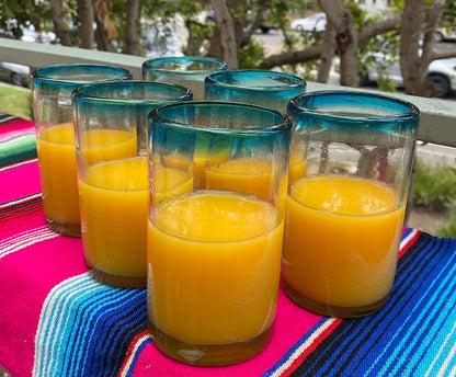 Aqua Rim Drinking Glasses - Set of 6 (14 oz each)