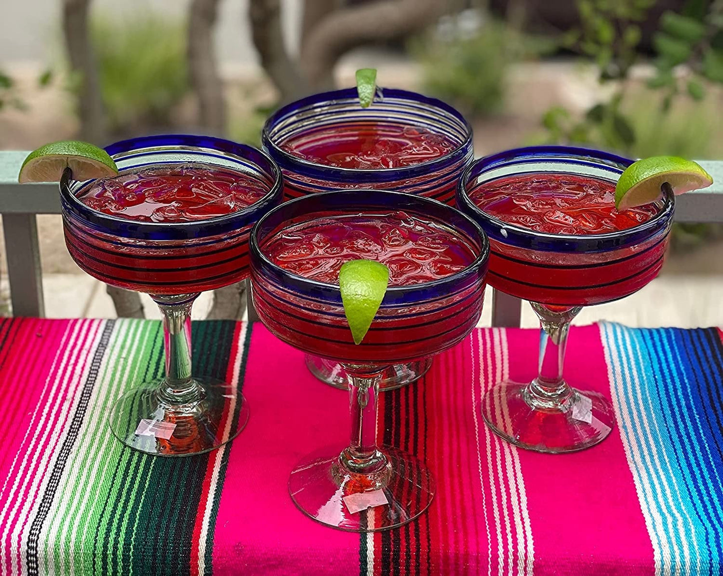 Cobalt Blue Spiral Design Margarita Glasses - Set of 4 (16 oz each)