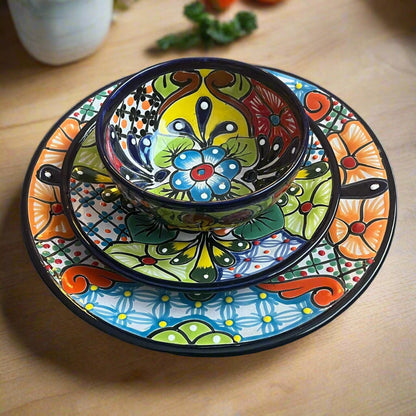 12-Piece Talavera Dinnerware Set | Handmade Mexican Ceramic Plates & Bowls