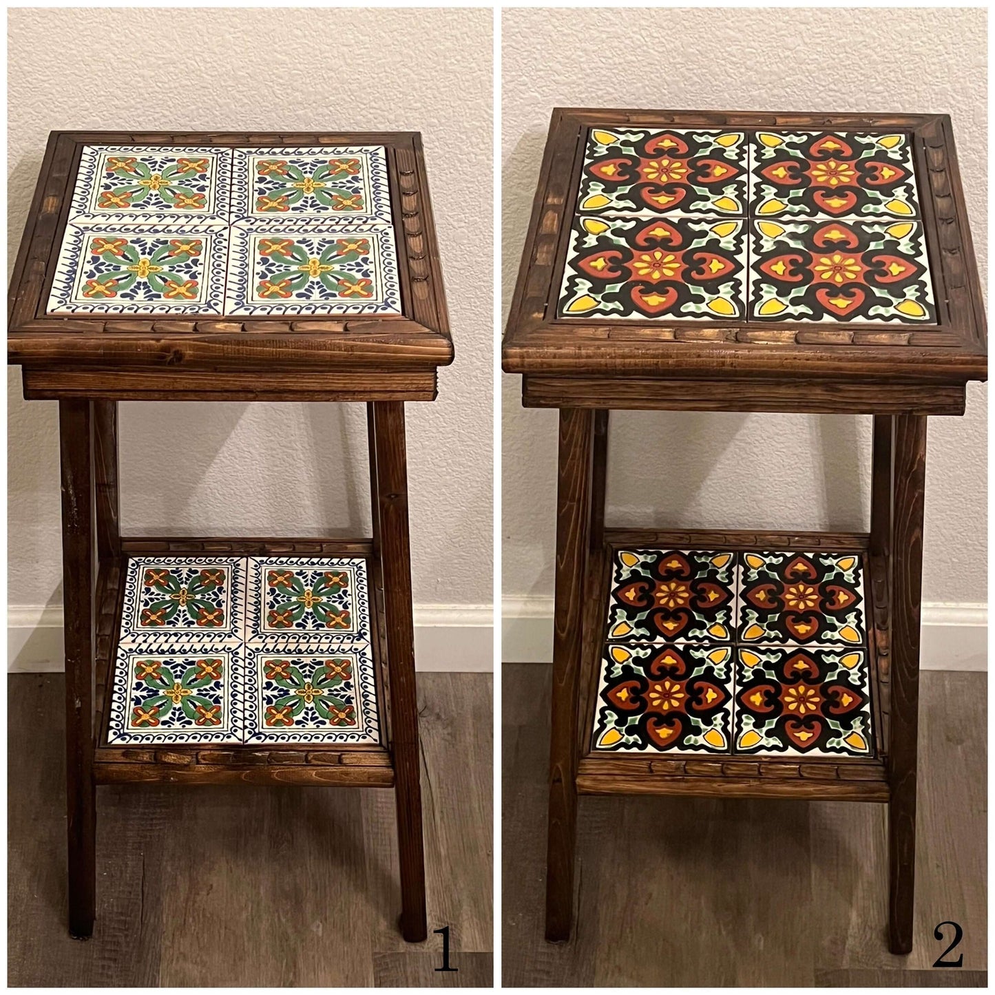 Square Talavera Tile End Table | Handmade Mexican Wood Accent Table