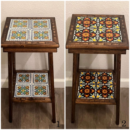 Square Talavera Tile End Table | Handmade Mexican Wood Accent Table