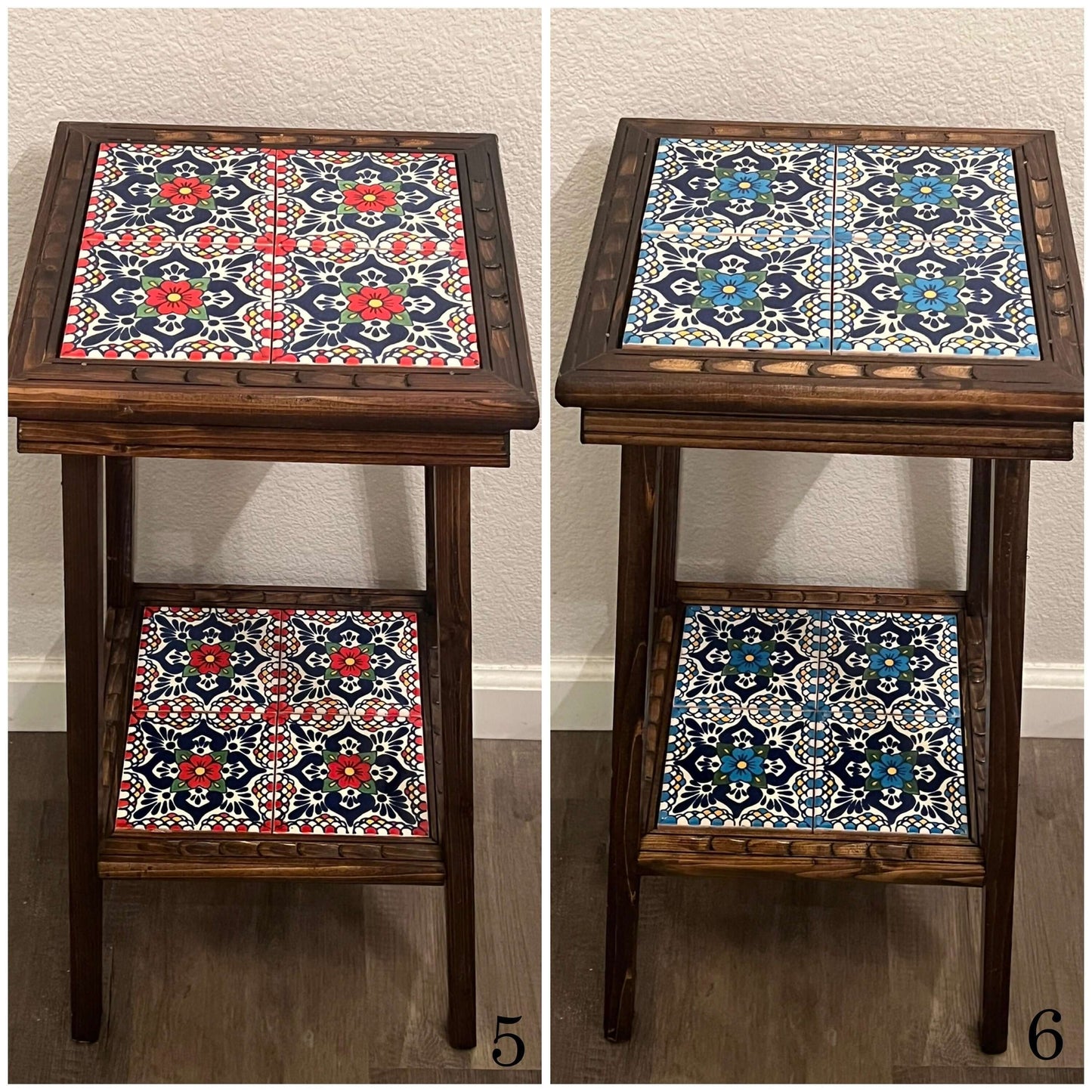 Square Talavera Tile End Table | Handmade Mexican Wood Accent Table