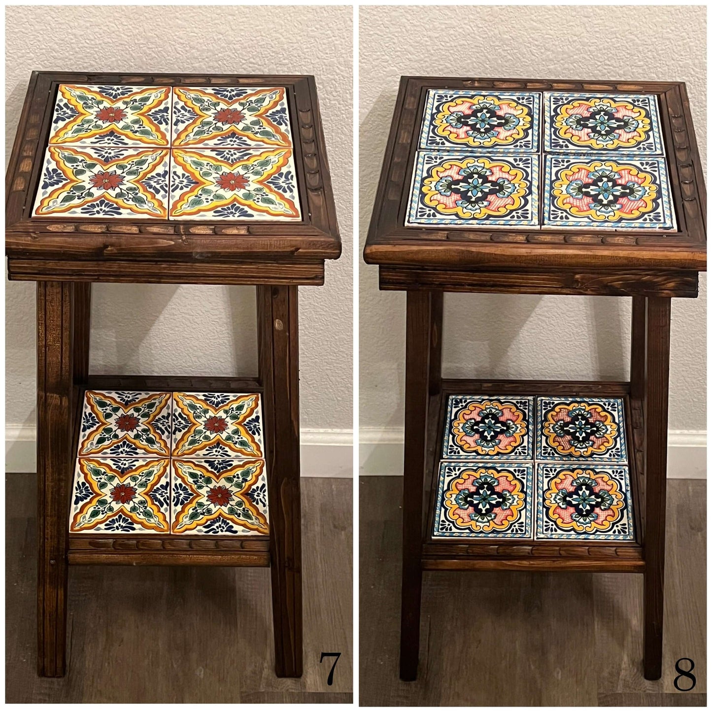 Square Talavera Tile End Table | Handmade Mexican Wood Accent Table