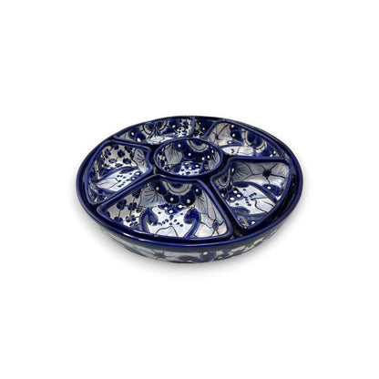 Handmade Talavera Appetizer Tray | Blue and White Sectional Platter