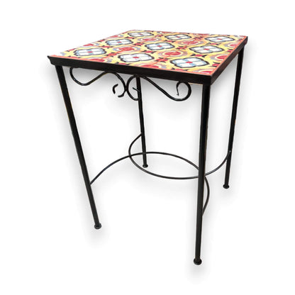 Mexican Accent End Table Metal | Colorful Talavera Tile Design