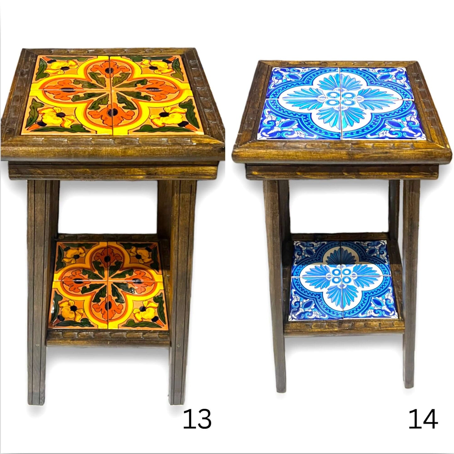 Square Talavera Tile End Table | Handmade Mexican Wood Accent Table