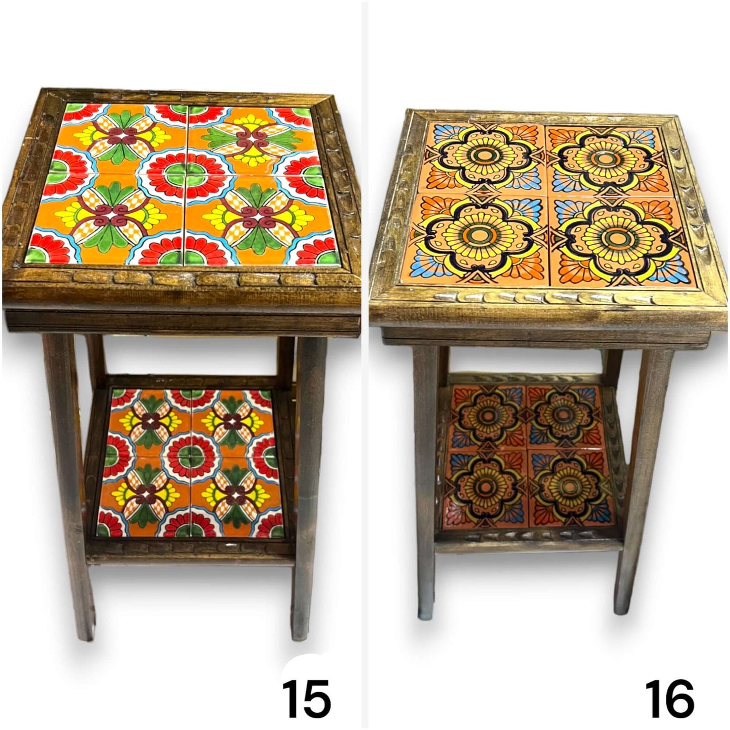 Square Talavera Tile End Table | Handmade Mexican Wood Accent Table