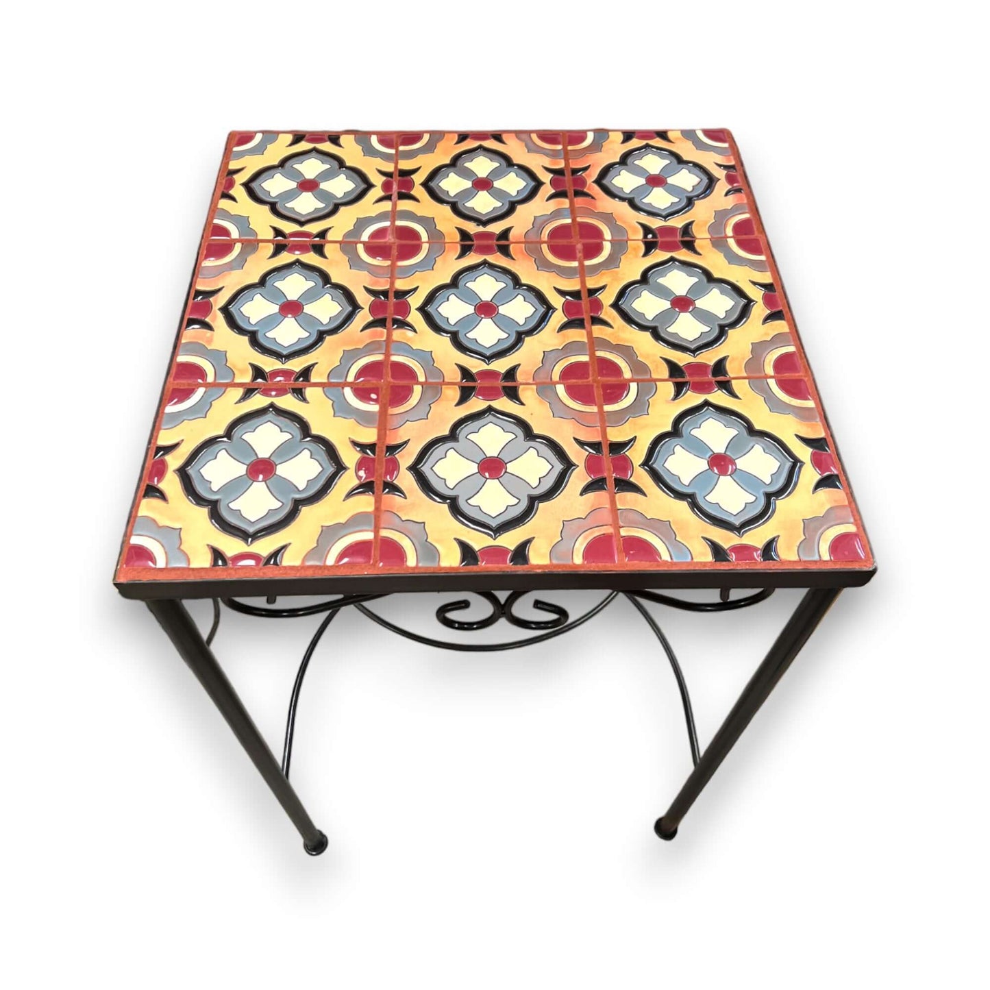 Mexican Accent End Table Metal | Colorful Talavera Tile Design