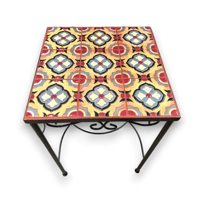 Mexican Accent End Table Metal | Colorful Talavera Tile Design