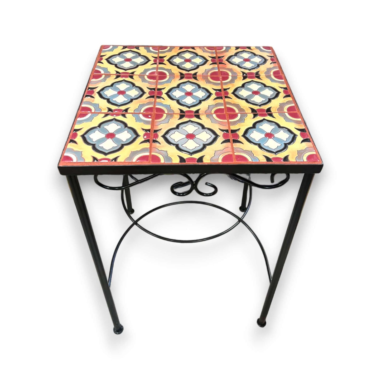 Mexican Accent End Table Metal | Colorful Talavera Tile Design