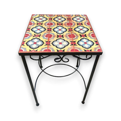 Mexican Accent End Table Metal | Colorful Talavera Tile Design