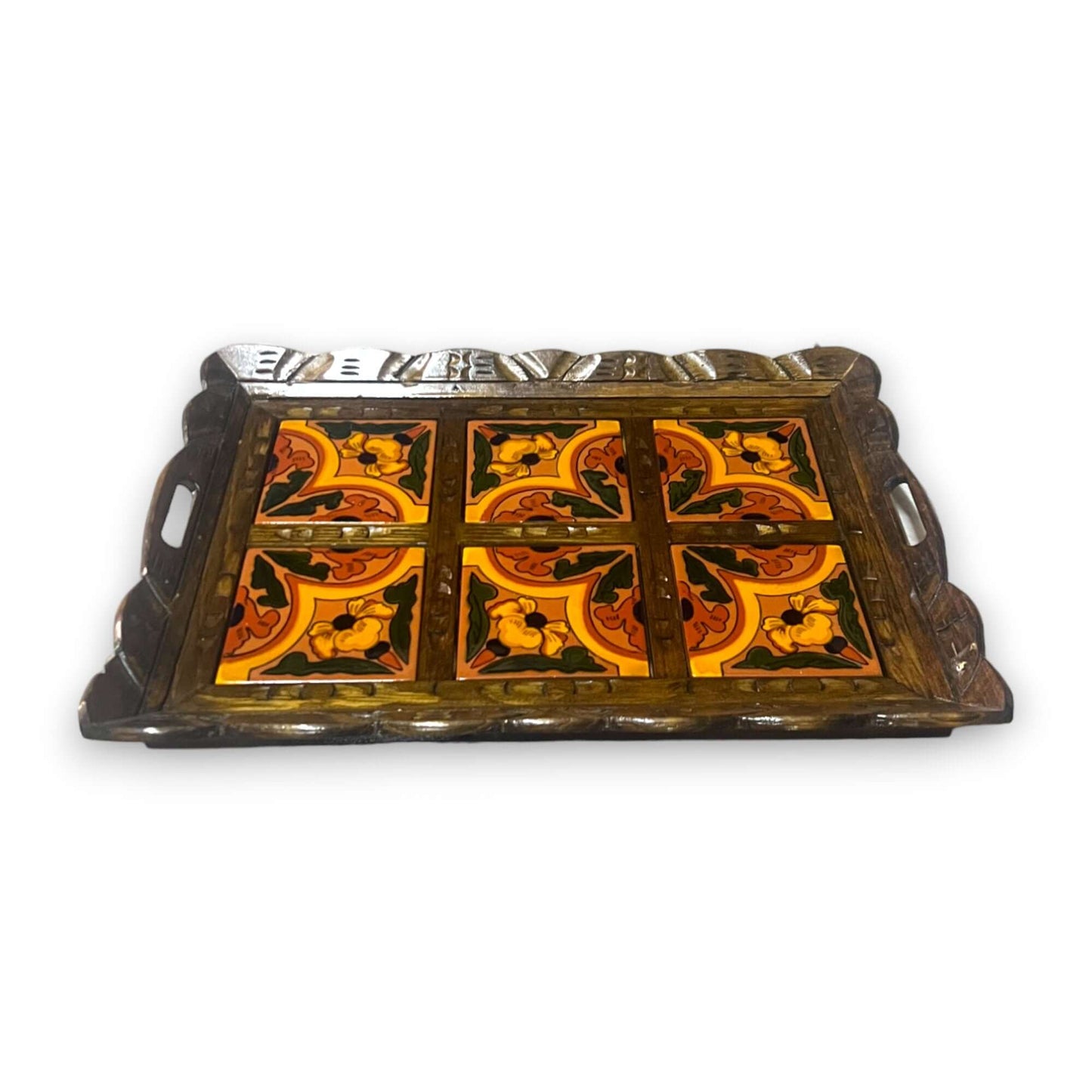 Handcrafted Talavera Tile Serving Tray | Mexican Wooden Tray