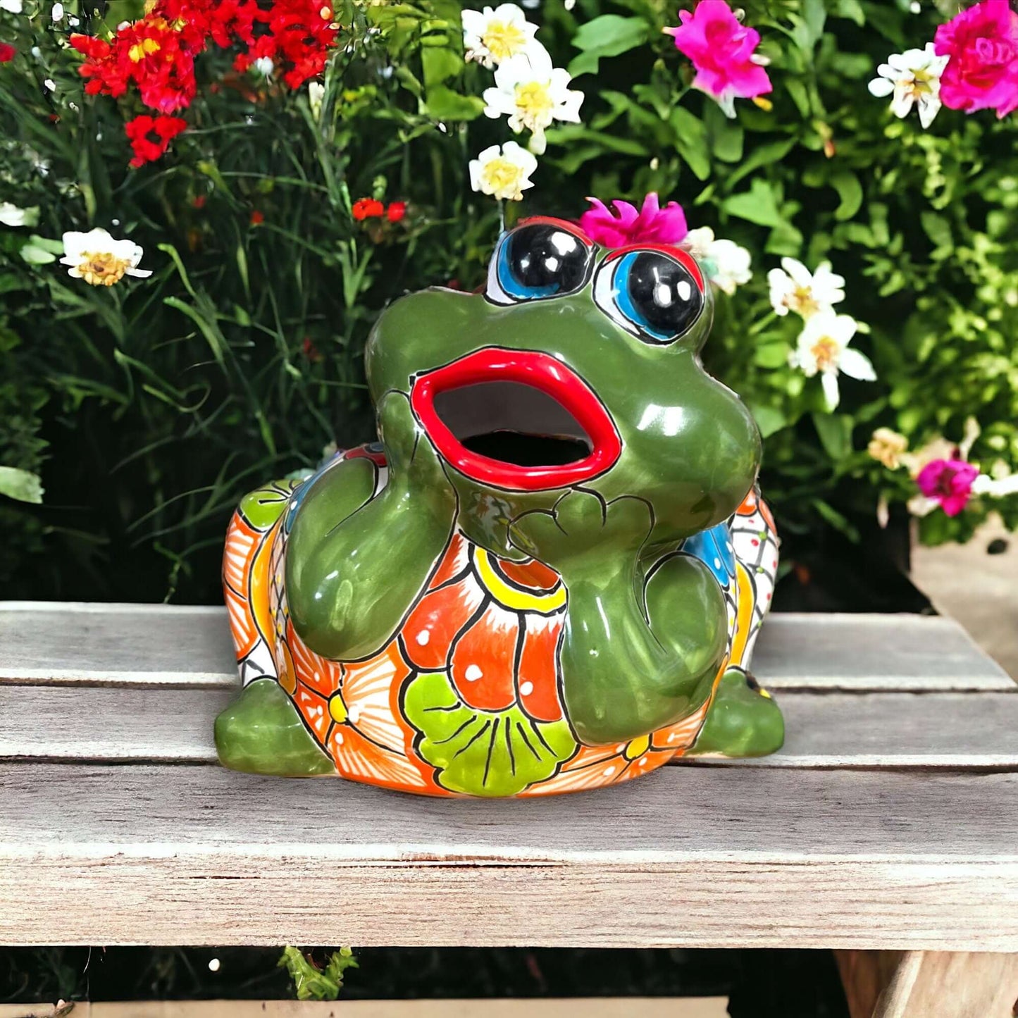 Hand-Painted Talavera Frog Planter | Mexican Art Pottery (Medium Size)