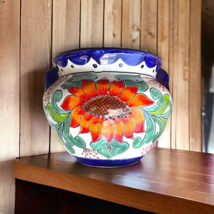 11" Handcrafted Talavera Decor Planter | Artisan-Made Mexican Flower Pot