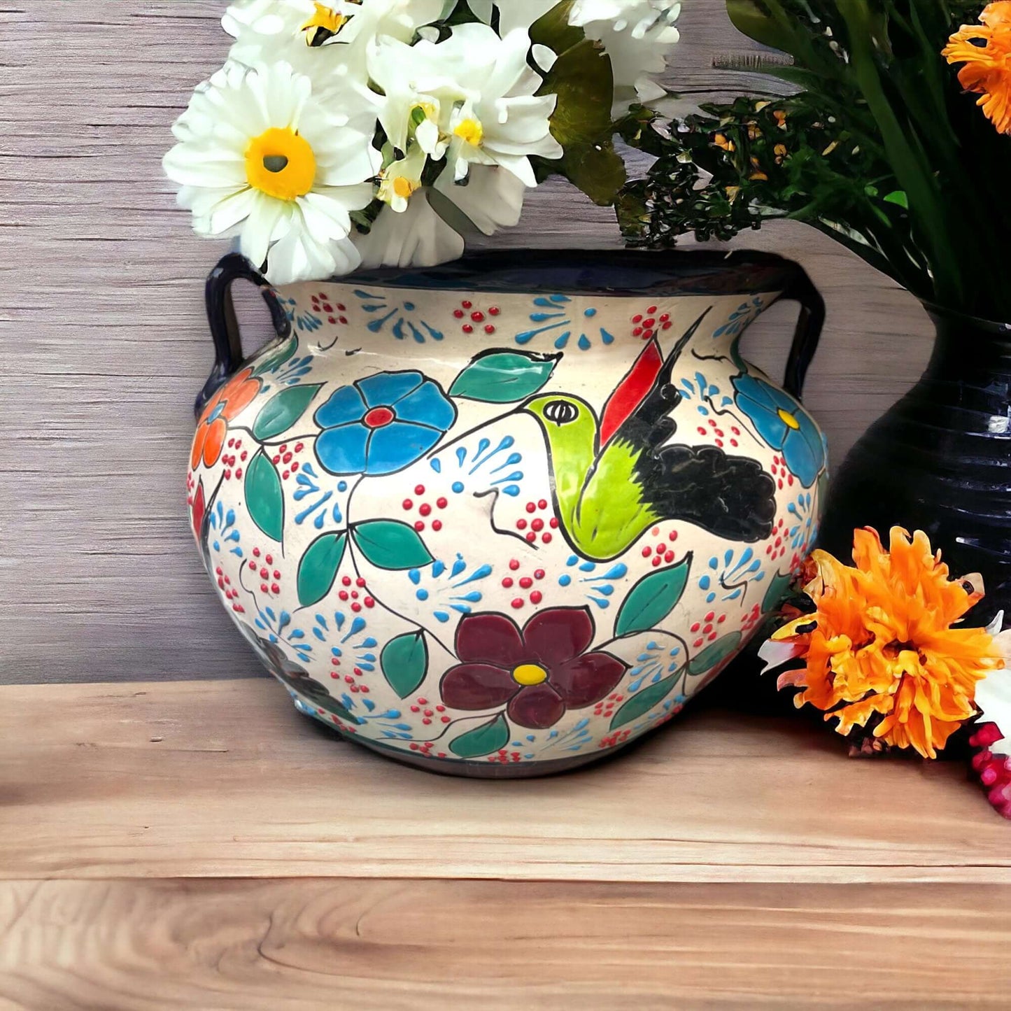 11" Handcrafted Talavera Decor Planter | Artisan-Made Mexican Flower Pot