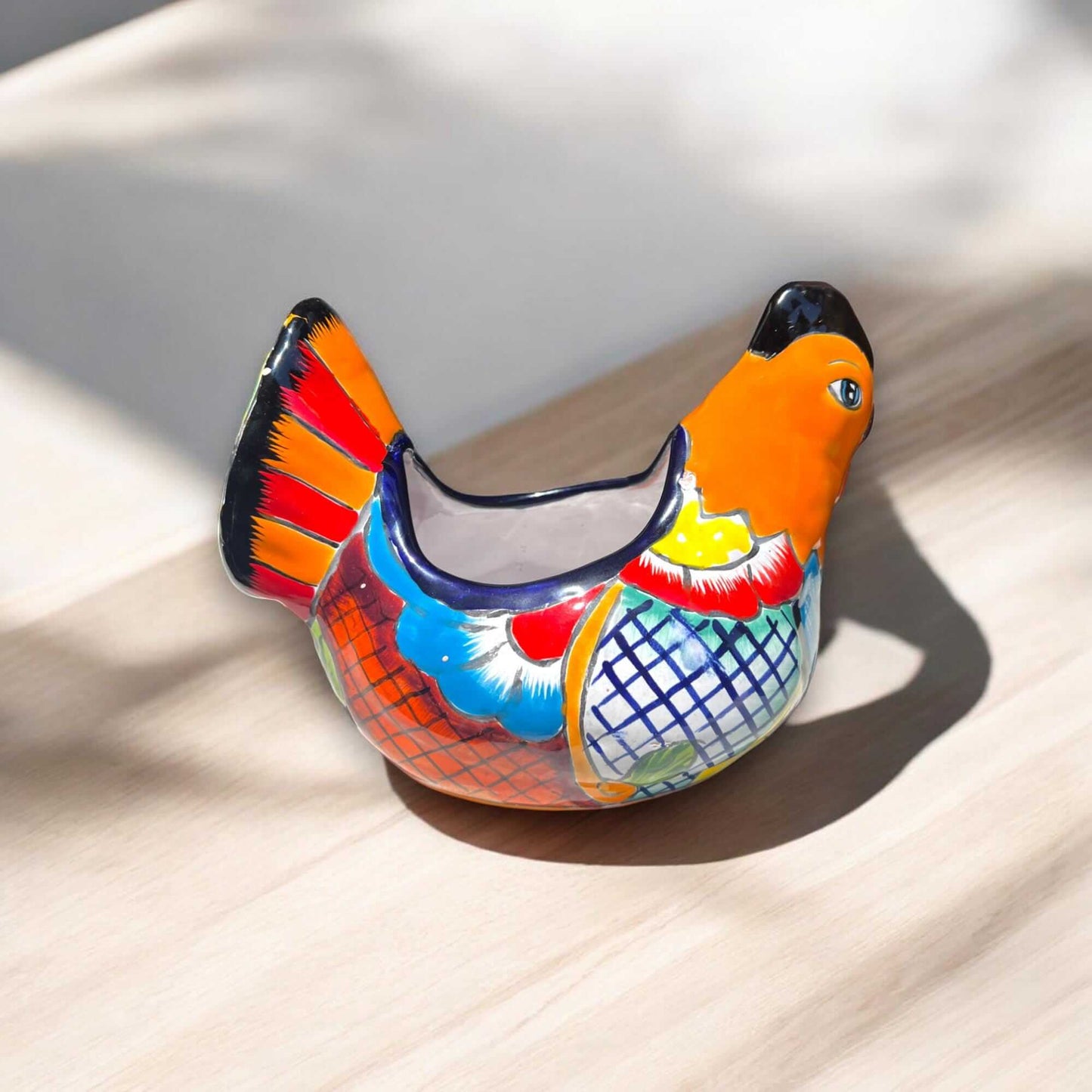 Colorful Talavera Chicken Planter | Mexican Ceramic Art