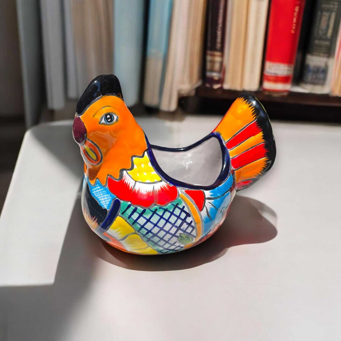 Colorful Talavera Chicken Planter | Mexican Ceramic Art