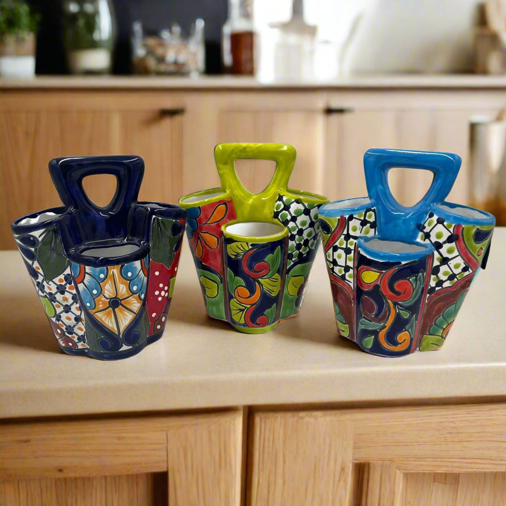 Talavera Utensil Holder | Colorful Handcrafted Mexican Organizer