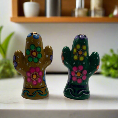 Talavera Cactus Salt & Pepper Set | Handmade Mexican Pottery