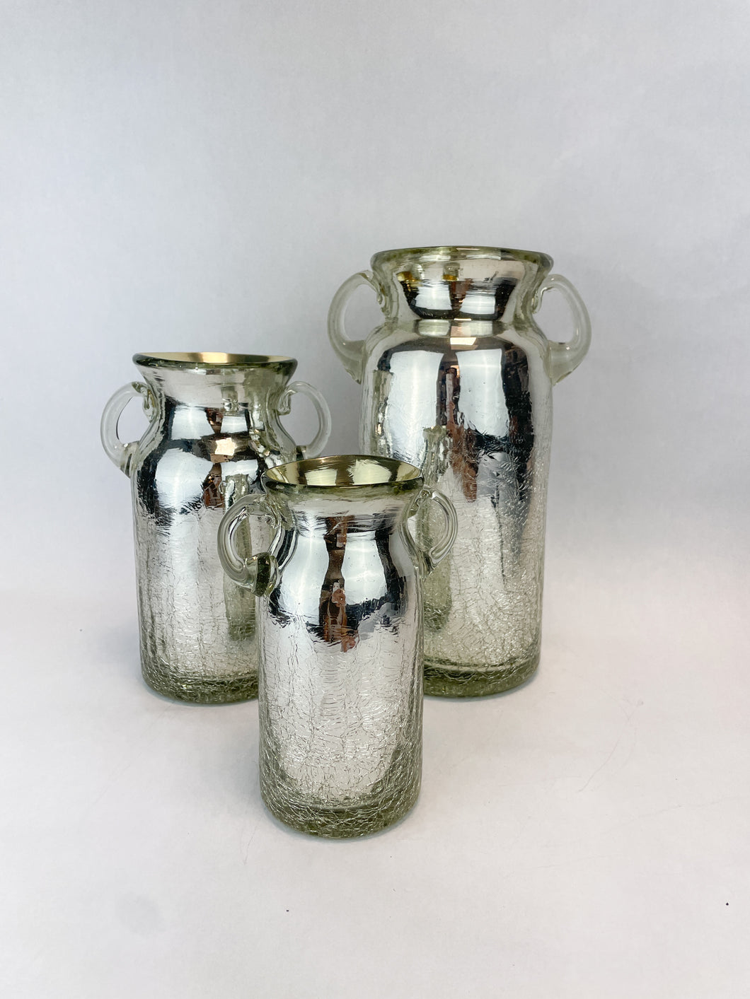 Mexican Glass Milk Jug Vase Silver Vase