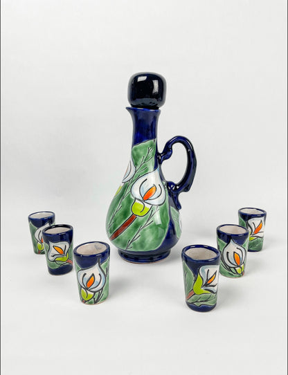 Talavera Mexican Shot Glasses With Decanter Licorera Con Vasos Tequileros