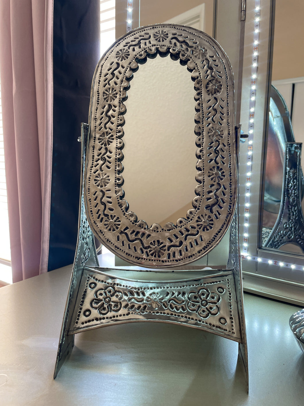 Mexican Tin Punched 15 Inch Vanity Mirror