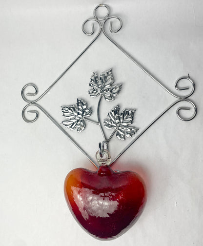 Mexican Glass Heart With Wall Metal Mount Cabo Hearts Blown Glass Hearts Corazones