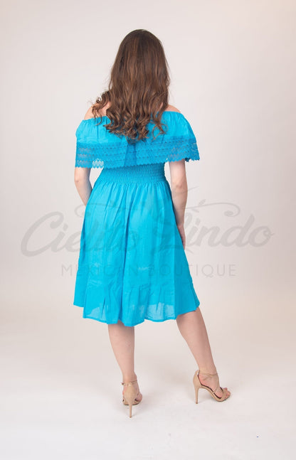 Mexican Campesina Midi Dress Mint
