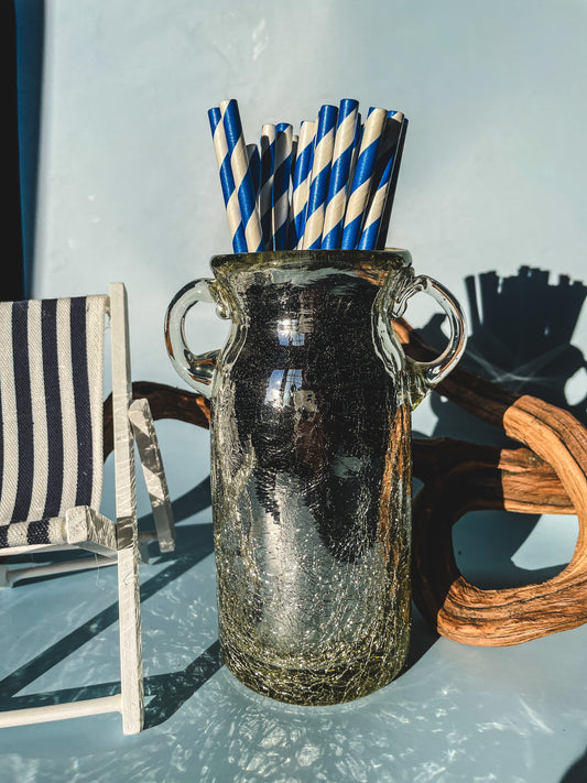 Mexican Glass Milk Jug Vase Silver Vase