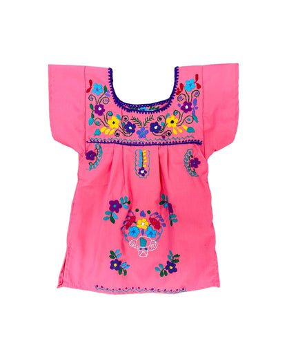 Mexican Puebla Dress for Girls Coral - Vestido Nina