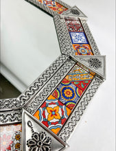 Load image into Gallery viewer, Mexican Punched Tin Mirror 31 INCHES Talavera Tiles Mexican Tiles Mirror
